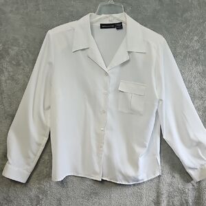 Impressions Classic White Blouse Vintage Sz Lg Long Sleeve Side Slits